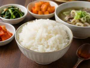 데운 밥을 고슬고슬하게 풀어 한 끼 식사로 준비한 이미지